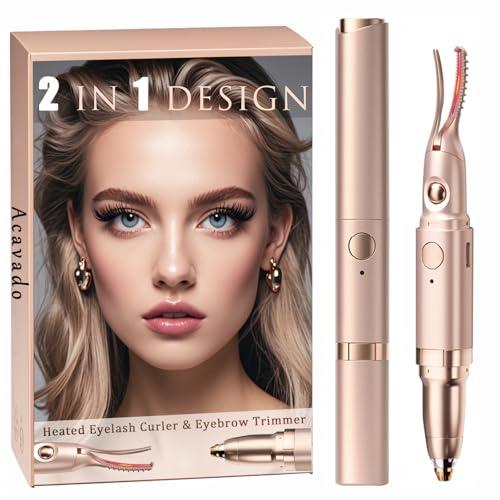 Heated Eyelash Curlers and Eyebrow Trimmer for Women, Electric Eyelash Curler with 2 Temperature Modes Anti-Burn USB Rechargeable Heated Eyelash Curler, Ideal Gift for Women (Gold E1)