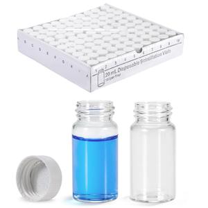 20 mL Glass Sample Vials, 100 PCS Liquid Scintillation Vials | Borosilicate Glass, 22-400 Polypropylene Screw Caps with Aluminum Foil Liner