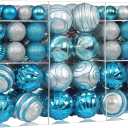 100Pcs Christmas Ball Ornaments Set, Shatterproof Plastic Blue and Silver Christmas Ornaments for Xmas Tree, Assorted Baubles Hanging Decorations for Holiday/Party/Wedding
