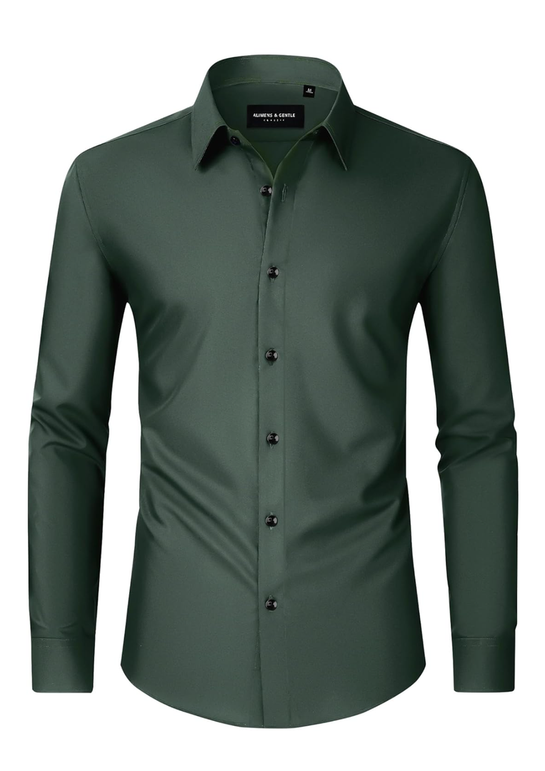 Alimens & Gentle Mens Dress Shirts Long Sleeve Wrinkle-Free Formal Shirts Wedding Dating Business Casual Button Down Shirt M
