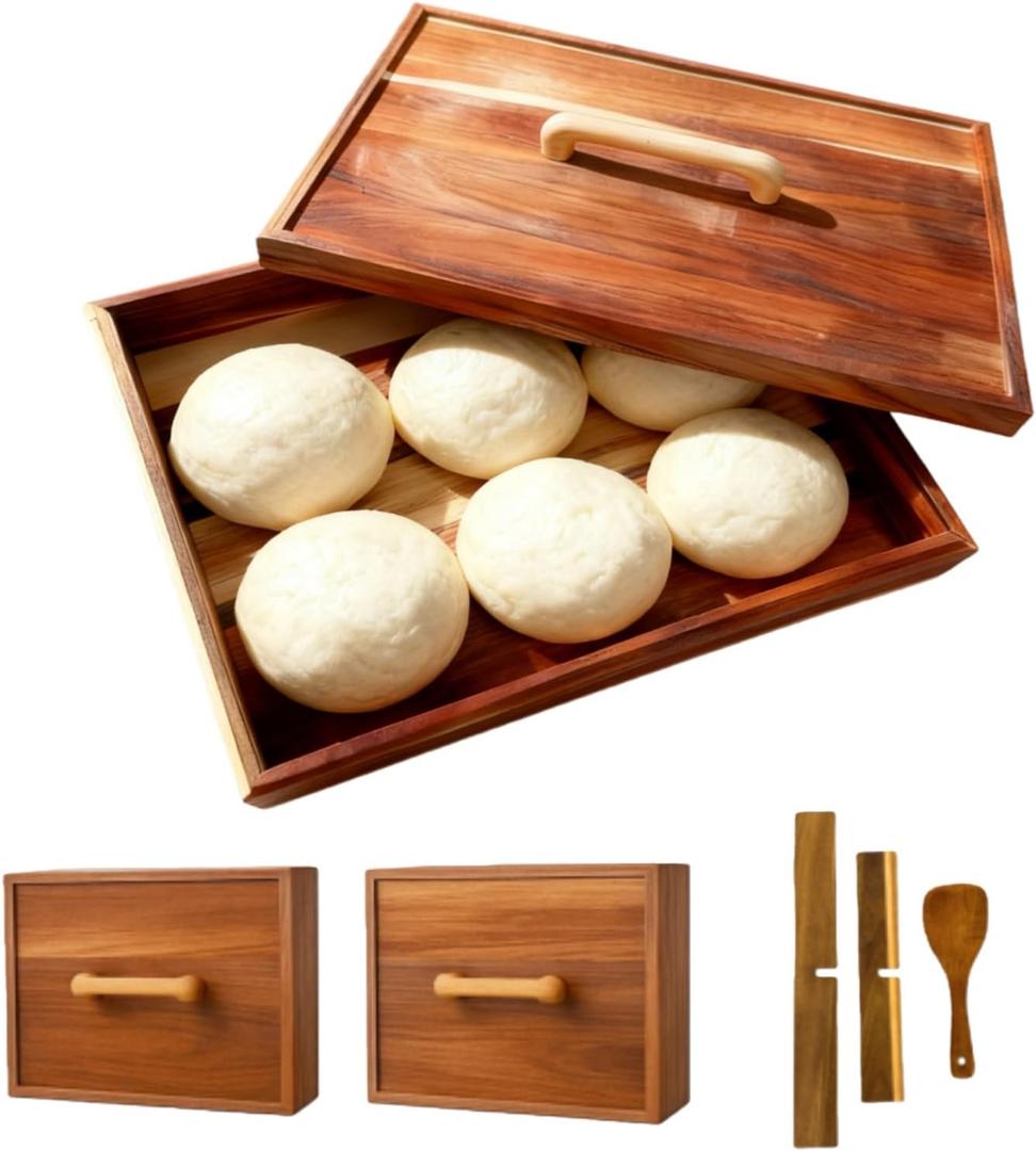 Jorivel 2 Pack Wooden Pizza Dough Proofing Box 16" x 12" w/Lids  Made From Natural Acacia Wood  Ideal Bread Proofing Box, Pizza Storage Container  Comes with 2 Adjustable Partitions & 1 Wood Shovel