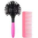 3D Bomb Curl Hair Brush 360° Round Styling Hair Brush Detangling Hairbrush Spherical Ball Brush Salon Round Hair Curling Curler and Wide Tooth Comb for Curly/ Long/ Wet/ Dry Hair