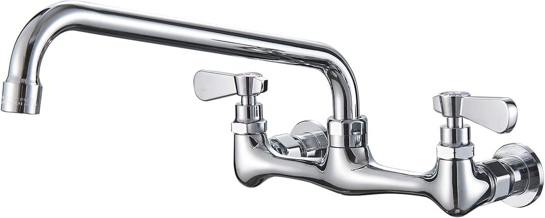 Utility Sink Faucet Wall Mount Commercial Kitchen 12 Inch Length Swivel Spout 2 Handle Bar Laundry Polished Chrome Mixer Tap