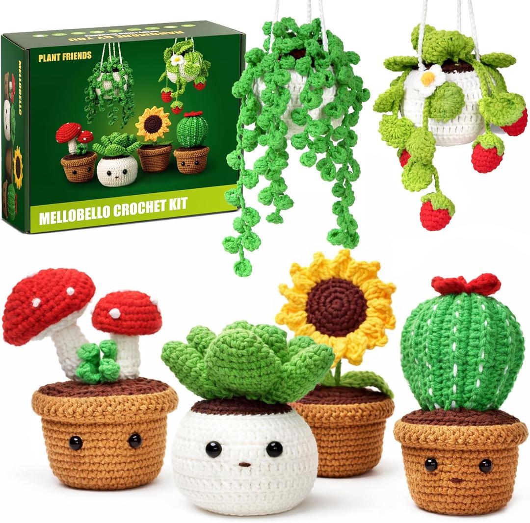 Crochet Kit for Beginners - 6 Styles Plant Crochet Kit with Step-by-Step Video Tutorials - Easy to Learn Beginner Crochet Kit for Adults - Amigurumi Knitting Arts and Crafts Hobbies Gifts for Women