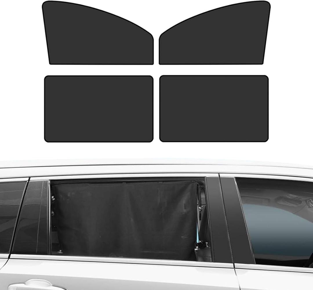 2 x 4 PCS Car Side Window Sun Shade, 24.40In x 18.89In x 12.99In Car Sun Protector, Interior Accessories, Universal for Cars, SUVs (Black)
