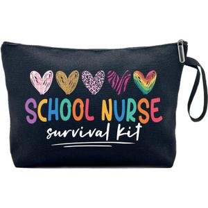 Nurse Survival Kit Funny Canvas Zipper Makeup Bag, Travel Accessories Storage Toiletries Bag, Appreciation Gifts for Nurse Week Practitioner Nurse, Nurses Day Gifts, Nurse Graduation Gifts