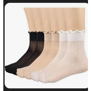 GEPAPE 12 Pairs Summer Women's Sheer Ruffled Ultra Thin Cool Silk Dot SocksAnkle High Sheer Nylon Socks Soft Tight Hosiery (US, Numeric, 5, 9, Regular, Regular, 12pairs(6black+6nude))