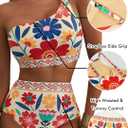 Herseas Women's High Waisted Bikini Sets One Shoulder Floral Print Swimsuits 2 piece Tummy Control Bathing Suits (M)