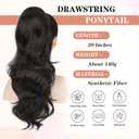 BOGSEA Ponytail Extension 20 Inch Drawstring Ponytail Extension for Women Long Wavy Hair Extensions for Daily Use(Brown Black)