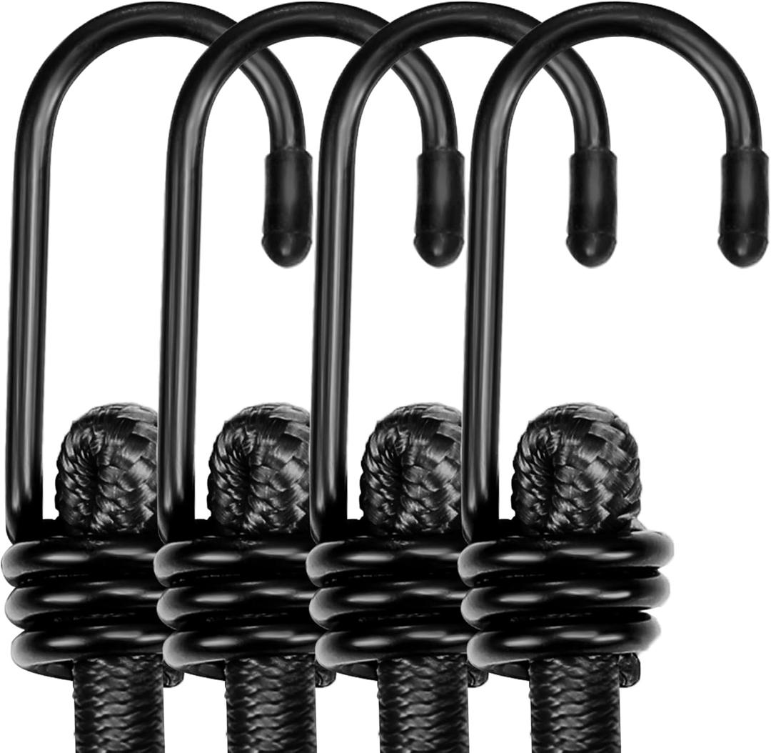 WORKPRO 24 Inch Bungee Cord with Hooks, 4 Pack Superior Rubber Heavy Duty Straps Strong Elastic Rope for Outdoor Tent, Luggage Rack, Camping, Cargo, RV, Bike, Transporting, Storage, Black