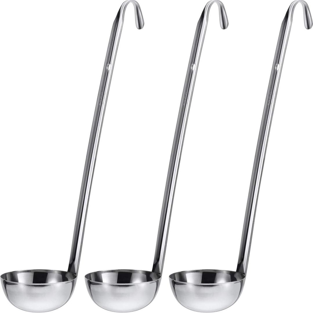 meekoo 3 Pieces Stainless Steel Ladle Soup Handle Ladle with Pouring Rim for Kitchen Cooking Soup Sauce(2 oz)