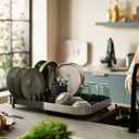 Joseph Joseph Duo Expanding Dish Drying Rack with Removable Silverware Holder, Draining Spout, Stainless Steel