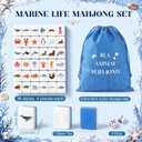 Arrowbash 144 Pcs Ocean Sea Animal Mahjong Blocks Set 4 Players Push Tile Game 1.2'' Blue Tiles Portable Mahjong Travel Set with Carry Bag & Dice for Family Party, 0.87" x 1.18" x 0.55"