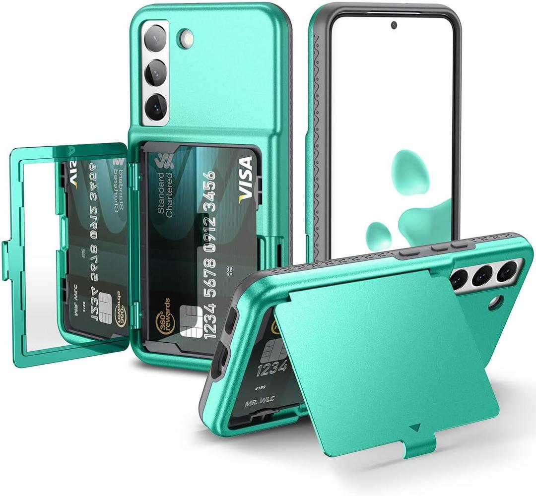 WeLoveCase for Samsung Galaxy S22 Wallet Case with Credit Card Holder & Hidden Mirror, All-Round Protection Shockproof Phone Cover Designed for Samsung Galaxy S22 5G, 6.1 inch Mint Green
