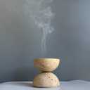 9 Holes Handmade Natural Marble Round Incense Burner Holder for Meditation Decorative Room/Kitchen/Coffee Shop (Beige Travertine Stone)