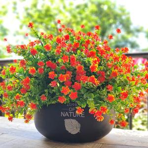 Grunyia 12 Bundles Artificial Flowers for Outdoors, UV Resistant Fake Flowers with Plastic Plants, Faux Flowers for Outside Window Box Front Porch Hanging Planter Decor(Orange Red)