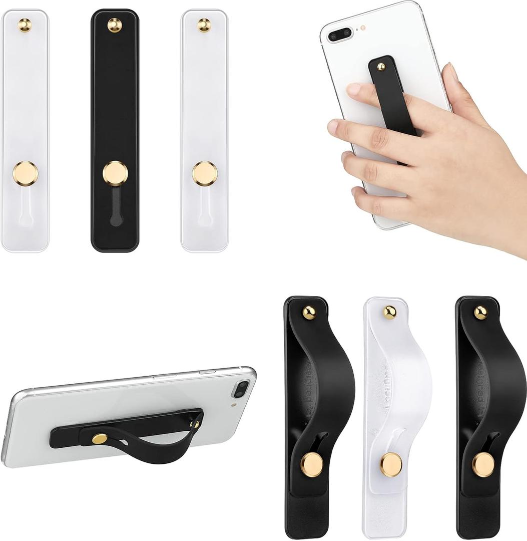 Weewooday 6 Pieces Phone Grip Holder Cell Phone Grip Strap Telescopic Finger Strap Stand Universal Finger Kickstand for Most Smartphones(White, Black)