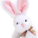 Fluffy Easter Bunny Stuffed Animal with Bow Plush Bunny Toy Cute Huggable Rabbit for Kids & Adults on Easter 6-inch (White)