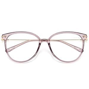 Gaoye Blue Light Blocking Glasses Women/ Men, Fashion Cat Eye Fake Eyeglasses UV Ray Filter Computer Gaming Glasses (Clear Purple/ Transparent Lens)