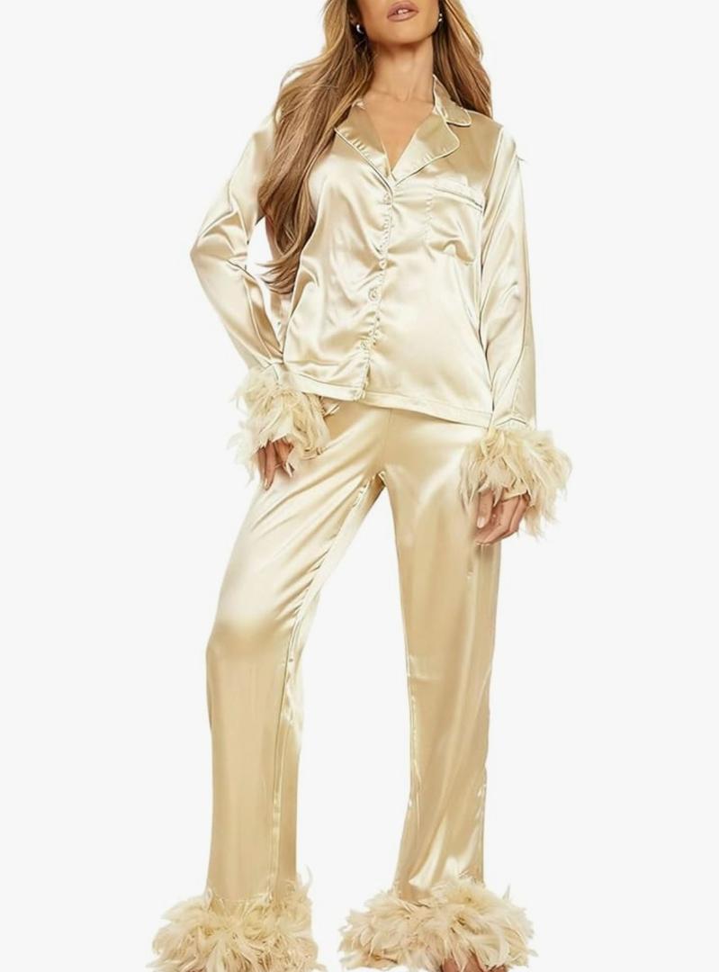 Cozy Cotton Women ' s 2-Piece Sleepwear Set, Long Sleeve Lapel Top & Lounge Pants for Sisters Women ' s Collared Pajama Set Yellow, Size Medium