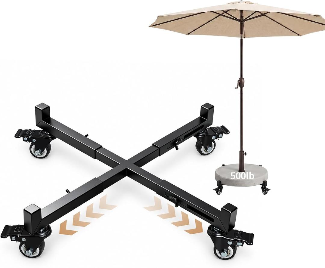 500lb Capacity Patio Umbrella Stand Heavy Duty Mobile Base with Wheels Adjustable 14-21 Inch Metal Stand Support with Lockable Casters for Deck Poolside Outdoor