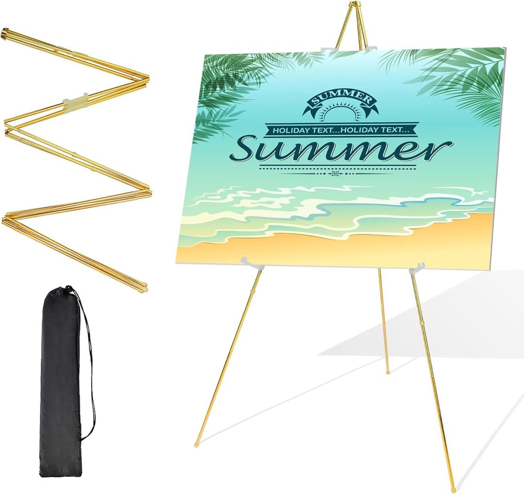 DANMO Easel Stand for Wedding Sign Poster 63'' Instant Display Floor Adjustable Metal Art Easel Gold
