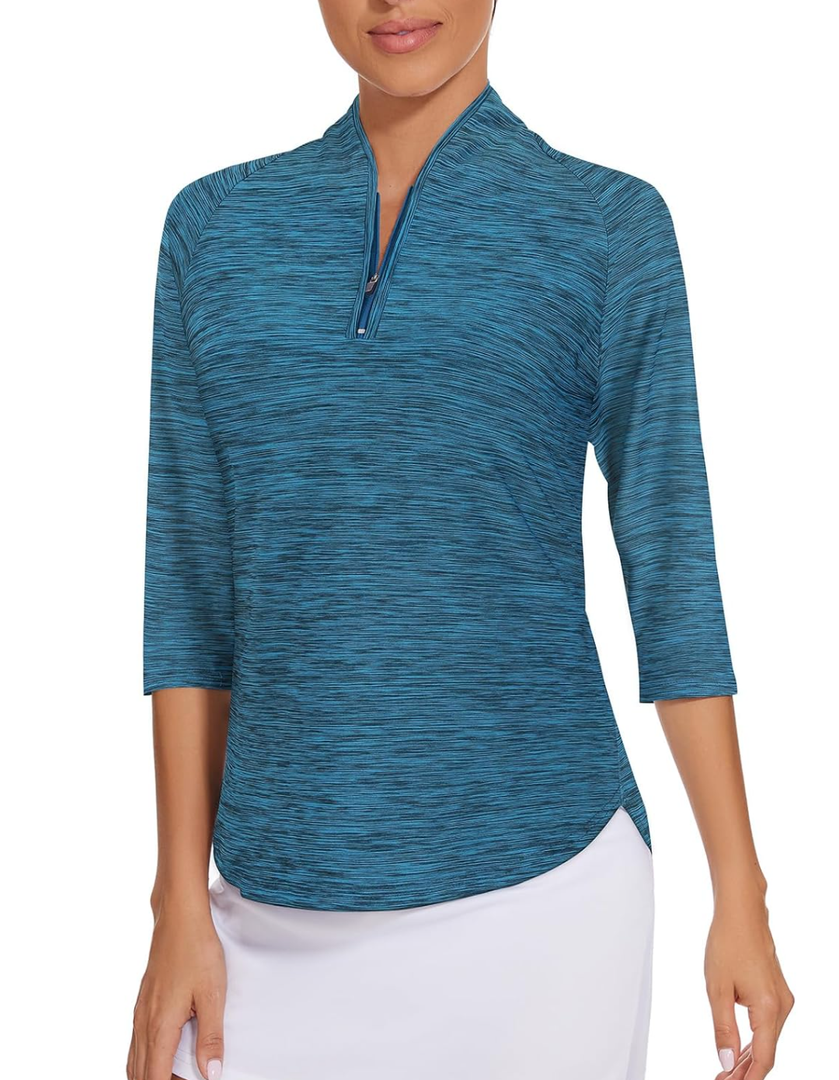 Cucuchy Womens Golf Shirt Quick Dry 3/4 Sleeve Quarter Zip Polo Workout Tops Tennis Shirts XXL
