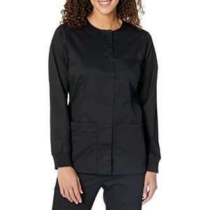 Amazon Essentials Women's Large Scrub Snap Jacket, Black, Pack of 2, Large