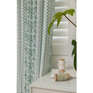 DrapePalette - Linen Blend Pinch Pleated Curtains 96 Inches Long for Living Room, Bedroom, Dining Room, Light Filtering Curtains 2 Panels Set, Modern Floral Printed Design, Summer Green, 30" W x 96" L