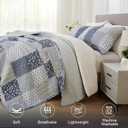 Cozyholy Navy Blue Gray Alaskan King Quilt Set 132x120, 3 Piece Quilted Bedspread Set Patchwork Plaid Bedding Comforter Set Reversible Lightweight Microfiber Bed Spread Coverlet Set for All Seasons
