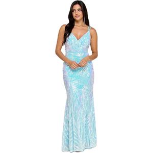 Long Patterned Evening Gown W/Strappy Back (Size: 1)