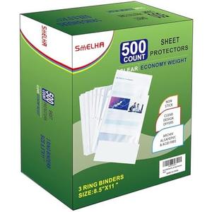 Sheet Protectors 500 Page, Page Protector 8.5" x 11" ，Upgraded Clear Plastic Page Protectors, for 3 Ring Binder, Top Loading Paper Protector with Reinforced Holes, Holds Multiple Sheets, Letter Size