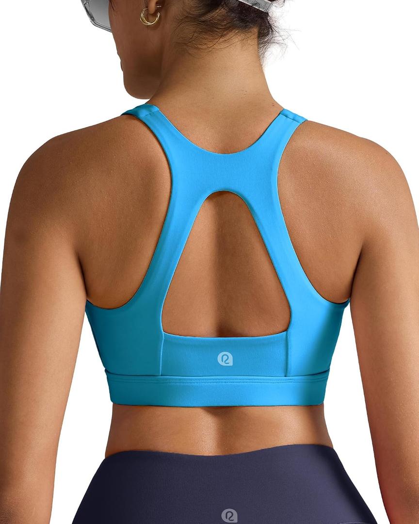 RUNNING GIRL Sports Bras for Women High Support,Racerback Supportive Molded Cup Sports Bra with Sewn in Pads (Blue, M)