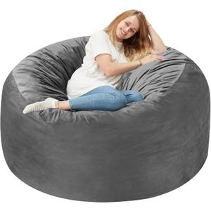 Homguava 3FT Bean Bag Chair: 3' Bean Bags with Memory Foam Filled, Large Beanbag Chairs Soft Sofa with Dutch Velvet Cover-Grey