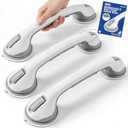 Grab Bars for Shower, 3 Pack Suction Cup Shower Handle with Textured Grip, 16.5 Inch Removable Bath Handrails for Seniors, Elderly and Handicap, Drill-Free Balance Support for Smooth Tile