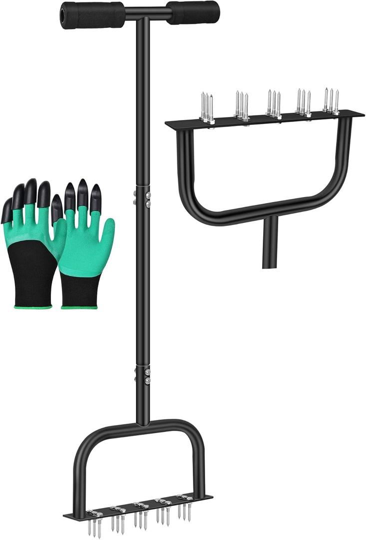 Spike Lawn Air Aerator Manual Tool Grass Aeration Aerating Tool with 15 Spikes T-Handle Pre-Assembled Grass Aerator Tools for Yard, Lawn Aeration, Garden Tool