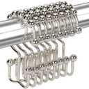 Bathroom Double Window Treatments Glide Stainless Steel Sliding Shower Curtain Rings Window Treatment Sets Hooks, 12 PCS