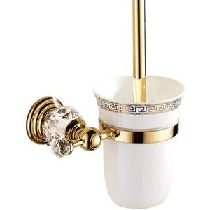 Toilet Brush and Holder Set, Wall-Mounted, Gold Handle with Replaceable Brush Heads