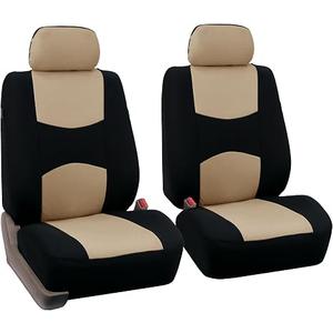 FH Group Car Seat Covers Full Set Cloth - Universal Fit Automotive Seat Covers, Low Back Front Seat Covers, Solid Back Seat Cover, Washable Car Seat Cover for SUV, Sedan and Van Beige, Front Seats Only