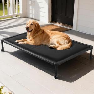 Veehoo Chew Proof Elevated Dog Bed, Indestructible Raised Dog Cot, Orthopedic Dog Platform Bed with Soft Padded Mat, Durable Waterproof Pet Cot for Indoor, Outdoor or Crate, 49-Inch, Black