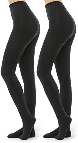 G&Y 2 Pairs Fleece Lined Tights for Women - 100D Opaque Warm Winter Pantyhose, Medium