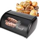 Bread Box, Large Capacity Stainless Steel Bread Holder Bin Container Bread Storage Box Kitchen Storage Organizer(Black)