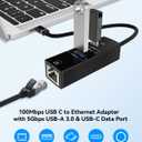 USB C to Ethernet Adapter, USB Type-C (Thunderbolt 3/ 4) to RJ45 LAN Dongle with 5Gbps USB-A 3.0/ USB-C Data Port, Plug & Play Network Converter for MacBook, iPad, iPhone 15/ 16, Laptops, Headphones, Android