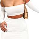 Women's Summer Two-Piece Skirt Sets Sexy Off Shoulders Top Y2K Going Out Short T-Shirt Sets Mini Dress Outfits D293 (Medium)