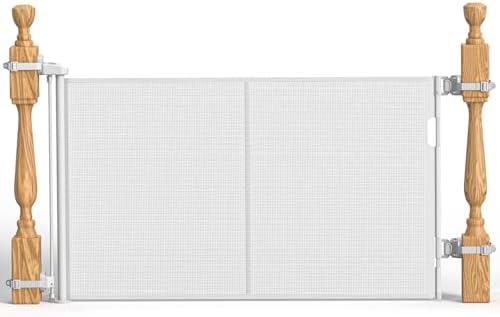 Upgraded Retractable Baby Gates for Stairs & Banister, Mesh Dog Gate Indoor, Extends to 55" Wide 33" Tall, Child Safety Gate for Stairway, Banister & Wall Mount (White)