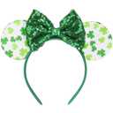 2 x AIDVPOD St. Patrick's Day Mouse Ears Headband Sequins Bow Hair Band Green Shamrock Head band for Women Irish Festive Party Hair Accessories