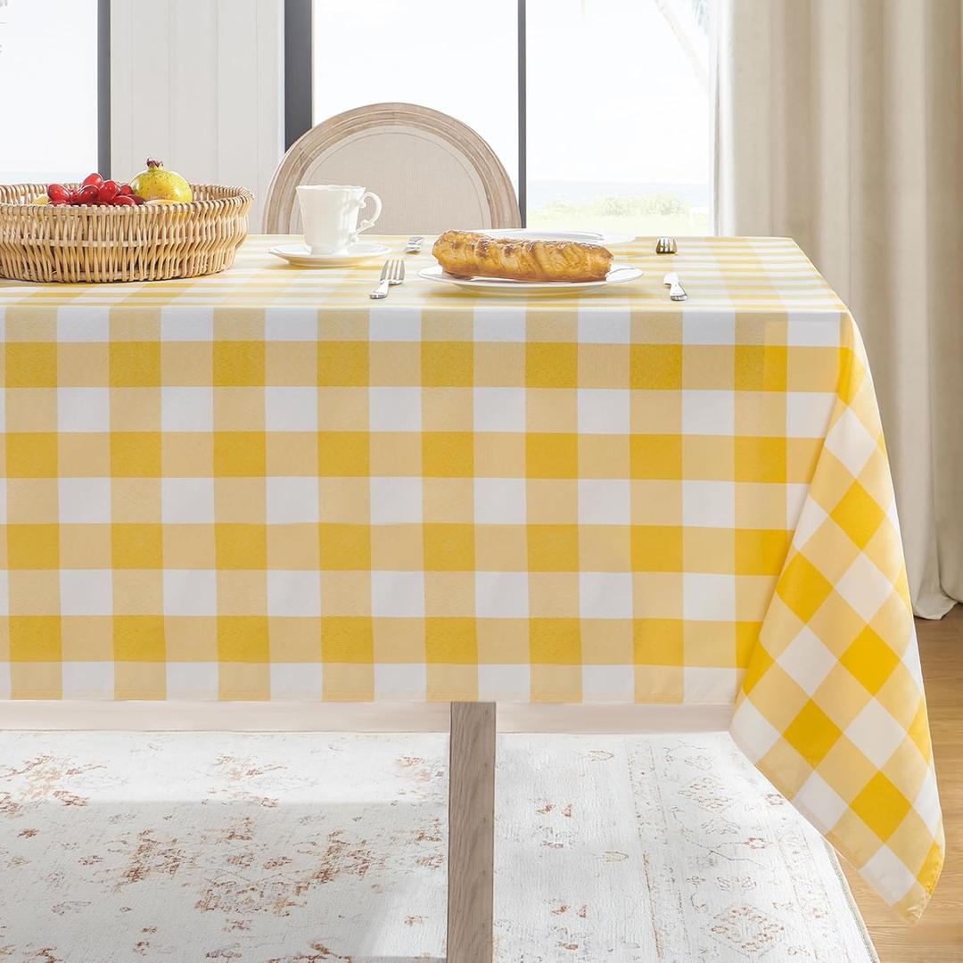 Softalker Gingham Checkered Tablecloth Rectangle - Outdoor Waterproof Buffalo Plaid Table Cloth, Stain Resistant Washable Table Cover for Picnic, Camping, Dining - Yellow and White, 60 x 120 Inch
