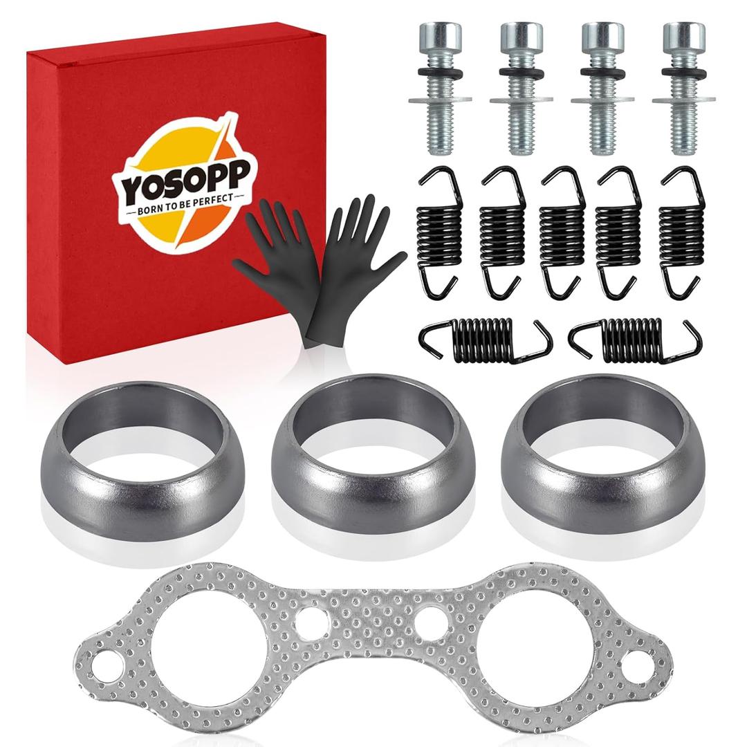 Exhaust Manifold Gasket Spring Rebuild Kit - Compatible Polaris Ranger 700 800 (2006-2014) Sportsman 600 700 (2002-2007) Touring X2 (2009-2012) Electroplated Black Rust-Proof