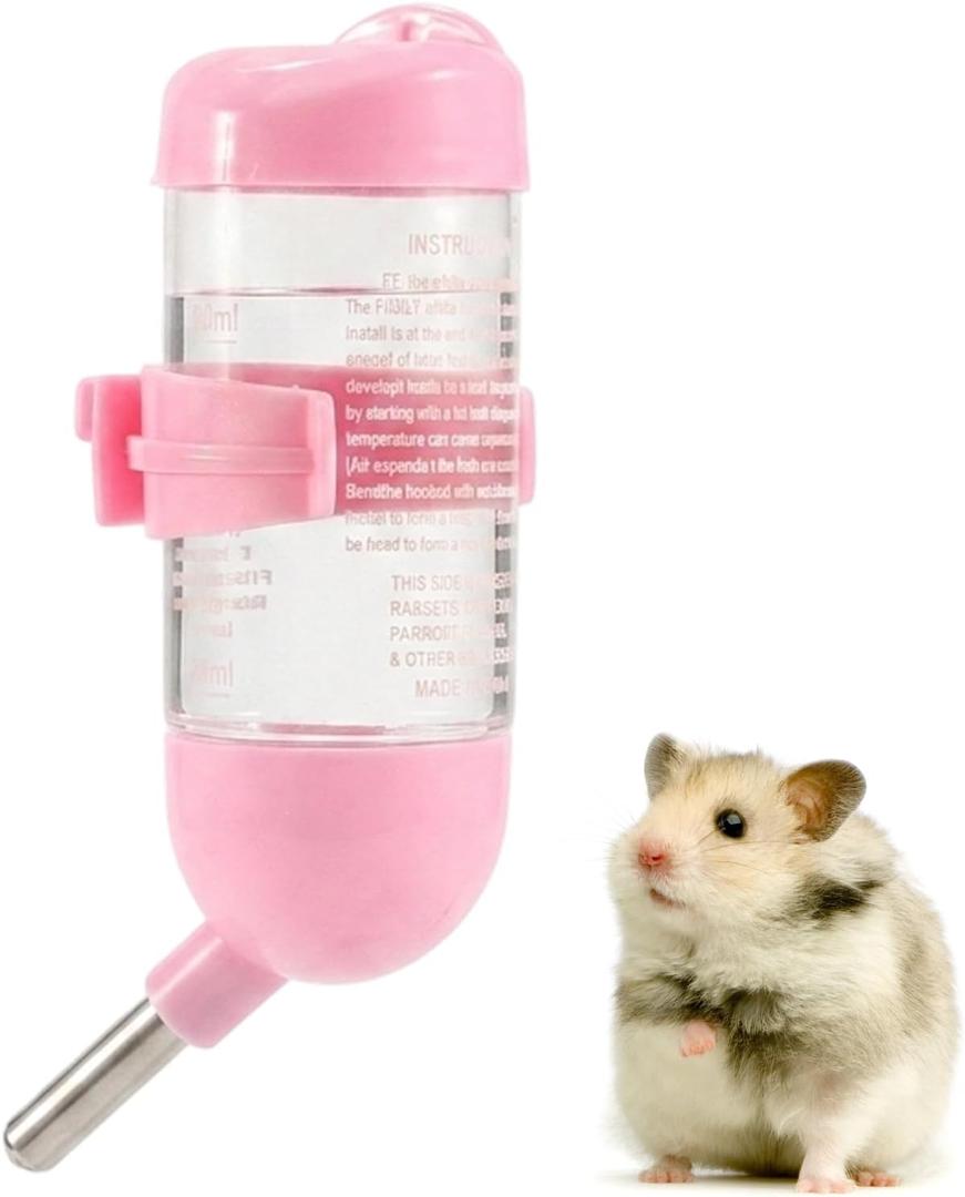 80ml Hamster Water Bottle for Glass TankRodent Water Bottle, Small Animal Water Bottle, Plastic and Stainless Steel Construction, Drip-Free Design for Pet Cages