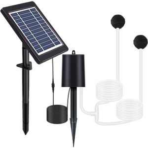 4W Solar Air Pump for Fish Pond, 9.5 GPH, 10 ft Cable, 8.2 ft Hose, 3 Working Level, 7 x 5.8  Solar Panel, Solar Powered Oxygenator Aerator for Outdoor koi Pond, Backyard Hydroponic, Decoration